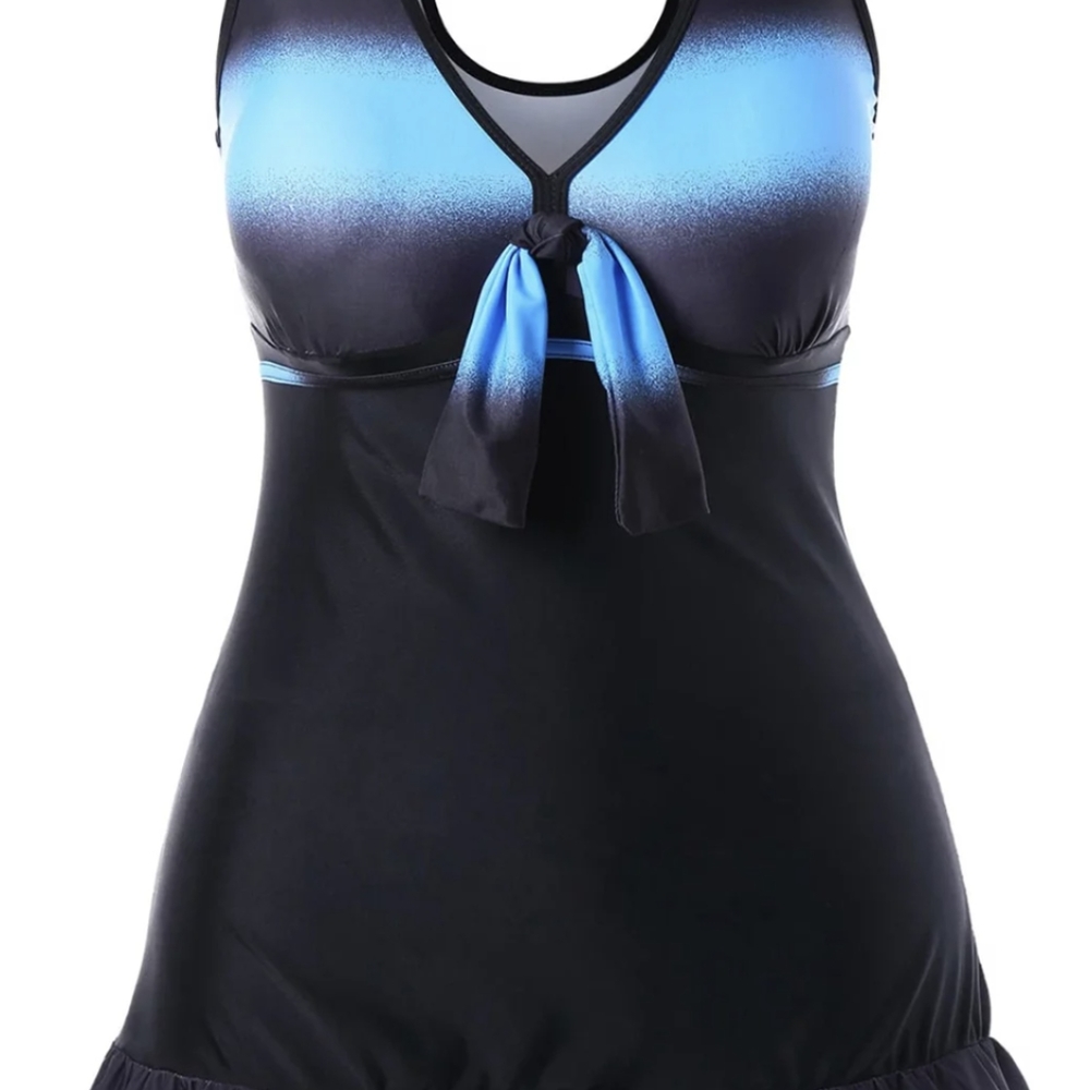 Xuanfei Women's One piece swimsuit size 4XL gradient print ruffles hem Q-1